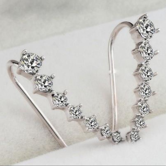 Sterling Silver Post Ear Crawler With CZ Studs - Picture 6 of 7
